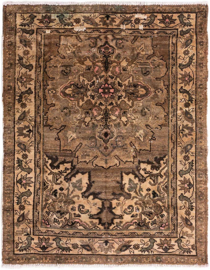 Detail image of 4' 2 x 5' 3 Hand Knotted Ultra Vintage Persian Wool Rug