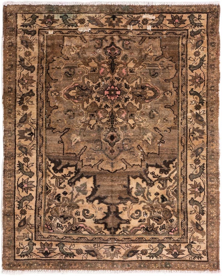 Detail image of 4' 2 x 5' 3 Hand Knotted Ultra Vintage Persian Wool Rug