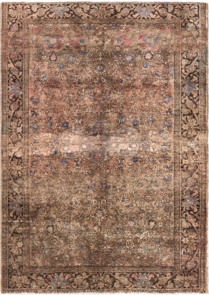 Detail image of 4' 3 x 6' Hand Knotted Ultra Vintage Persian Wool Rug
