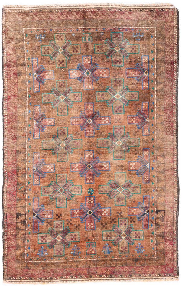 Detail image of 3' 7 x 5' 10 Hand Knotted Ultra Vintage Persian Wool Rug