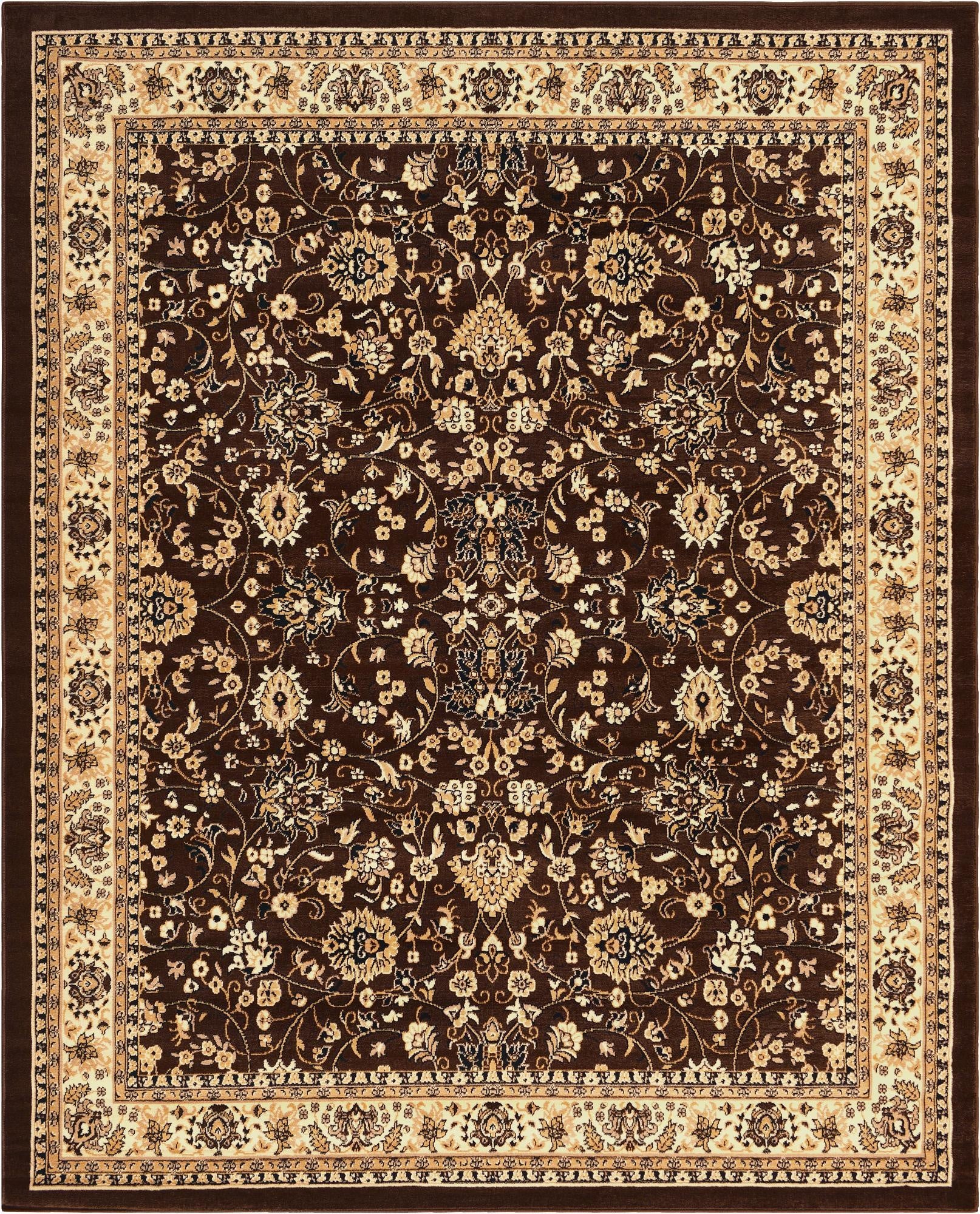 An 8x10 rectangular Yasmin rug featuring a traditional floral Oriental pattern in rich browns and tans.