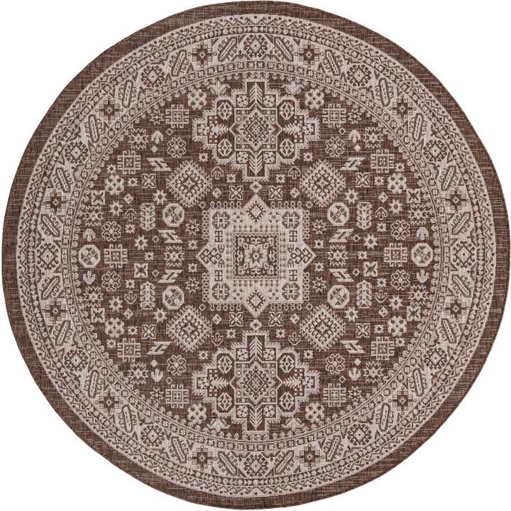 7' 10 x 7' 10 Easy-Clean Aztec Indoor / Outdoor Round Rug