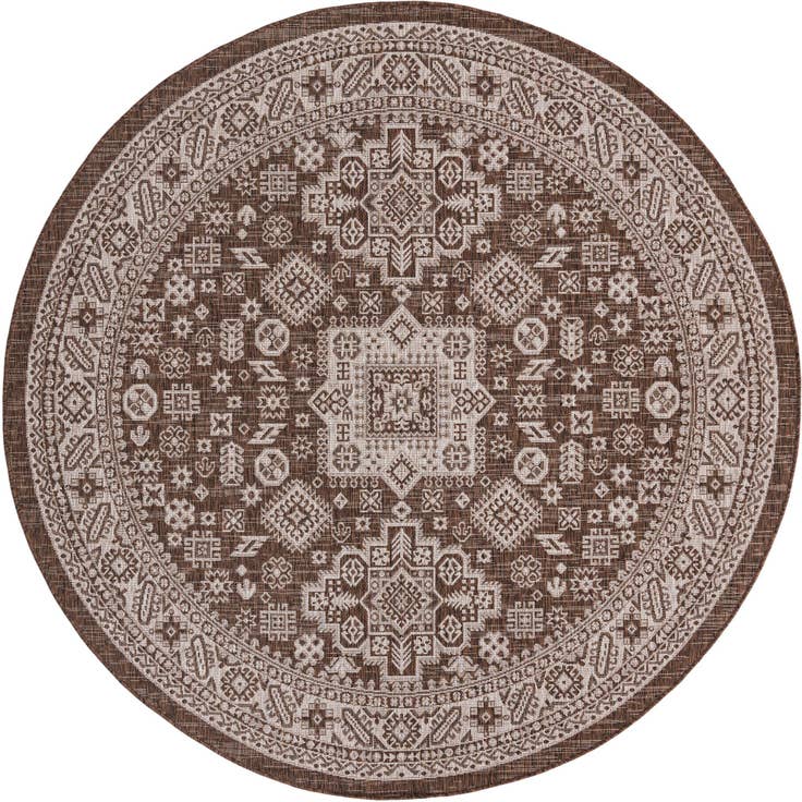 Detail image of 7' 10 x 7' 10 Easy-Clean Aztec Indoor / Outdoor Round Rug