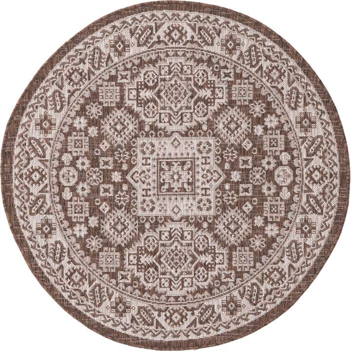 4' x 4' Easy-Clean Aztec Indoor / Outdoor Round Rug