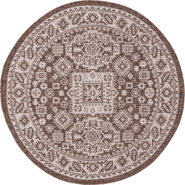 Detail image of 4' x 4' Easy-Clean Aztec Indoor / Outdoor Round Rug
