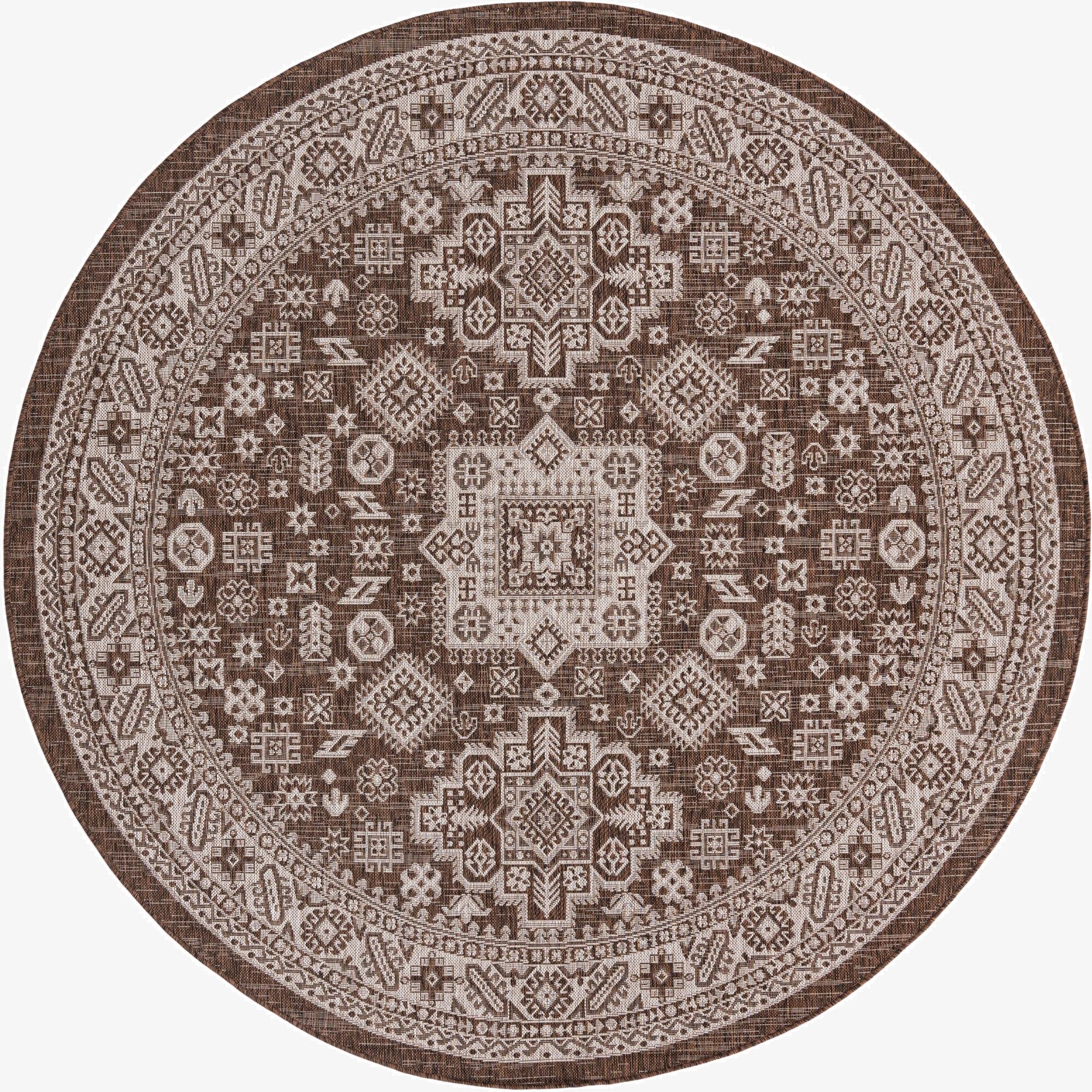 7' 10 x 7' 10  Washable Aztec Indoor / Outdoor Round Rug