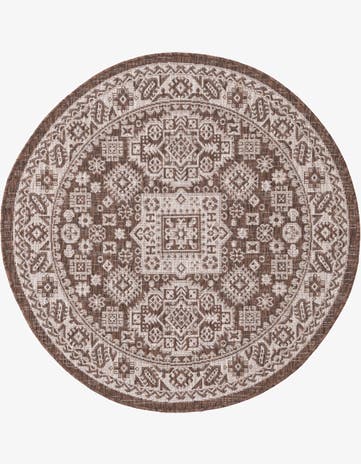 Brown Easy-Clean Aztec Indoor / Outdoor Round Rug