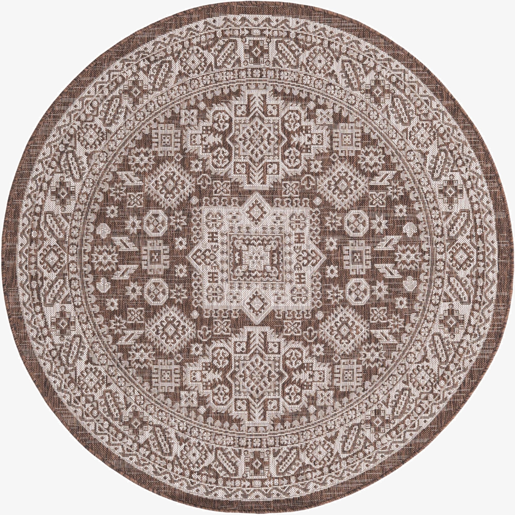 5' 3 x 5' 3  Washable Aztec Indoor / Outdoor Round Rug