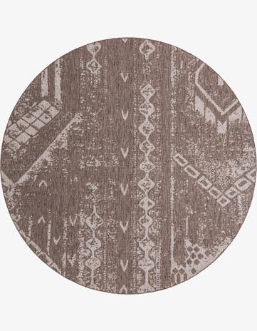 Brown Easy-Clean Bohemian Indoor / Outdoor Round Rug