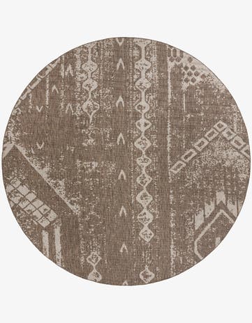 Brown Easy-Clean Bohemian Indoor / Outdoor Round Rug