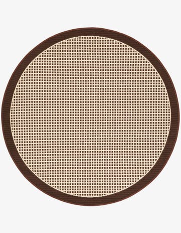Brown Easy-Clean Border Indoor / Outdoor Round Rug