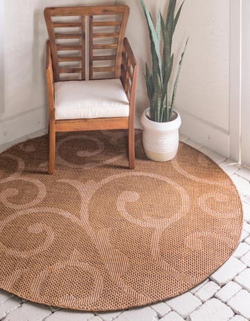 6' x 6' Easy-Clean Botanical Indoor / Outdoor Round Rug