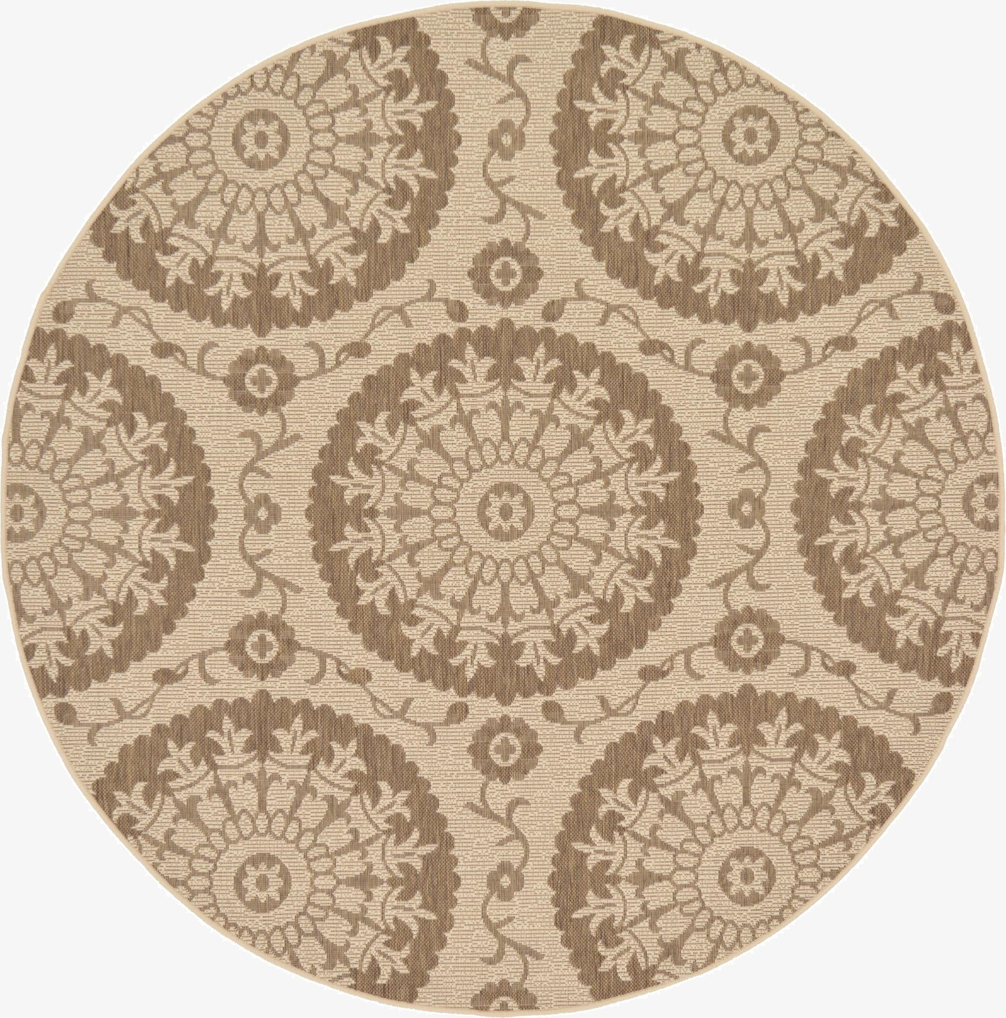 6' x 6'  Washable Botanical Indoor / Outdoor Round Rug