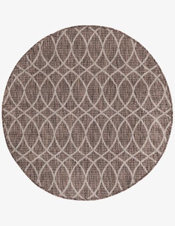 Brown Easy-Clean Lattice Indoor / Outdoor Round Rug