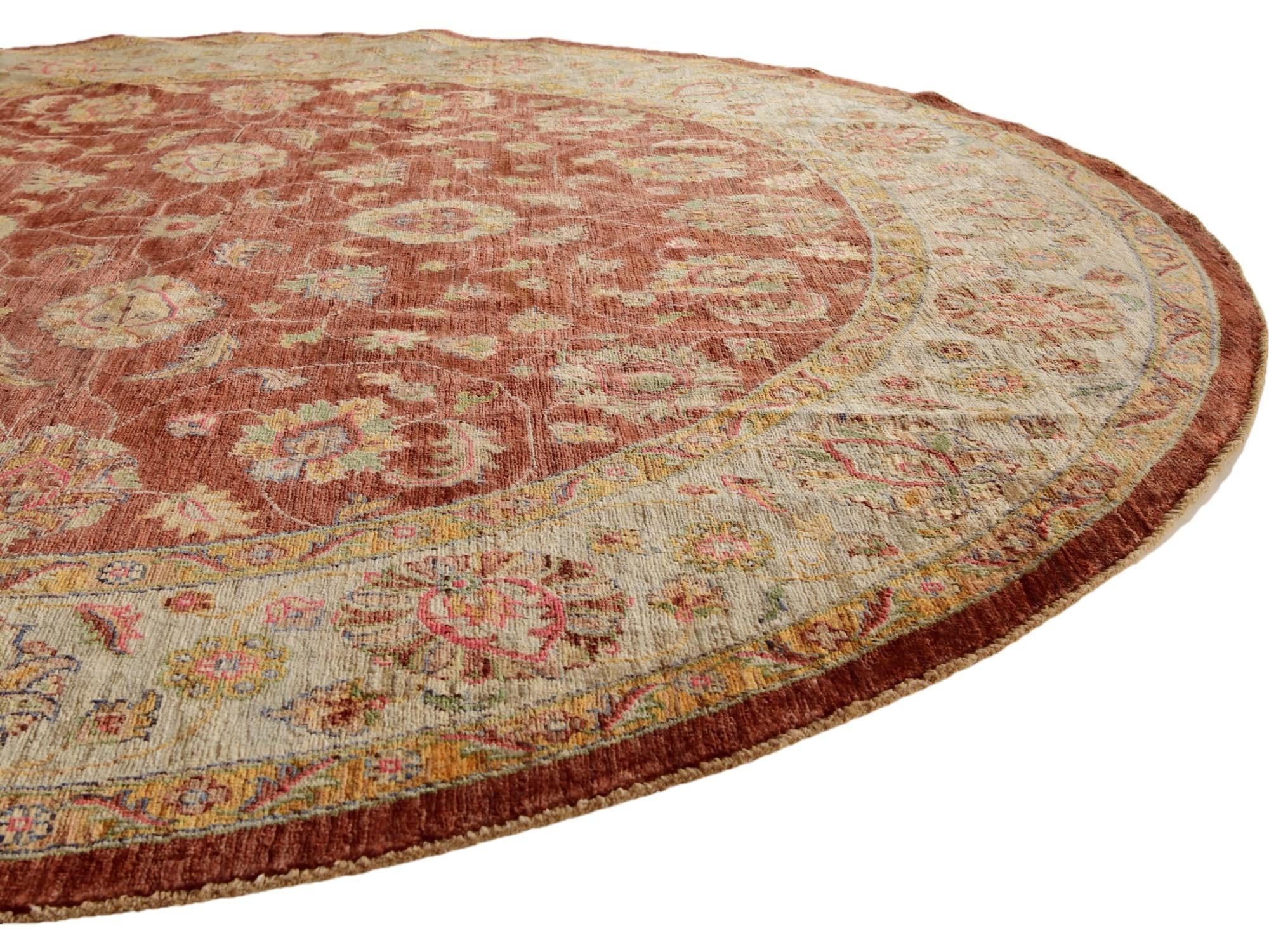 8' x 8' Hand Knotted Peshawar Ziegler Round Rug