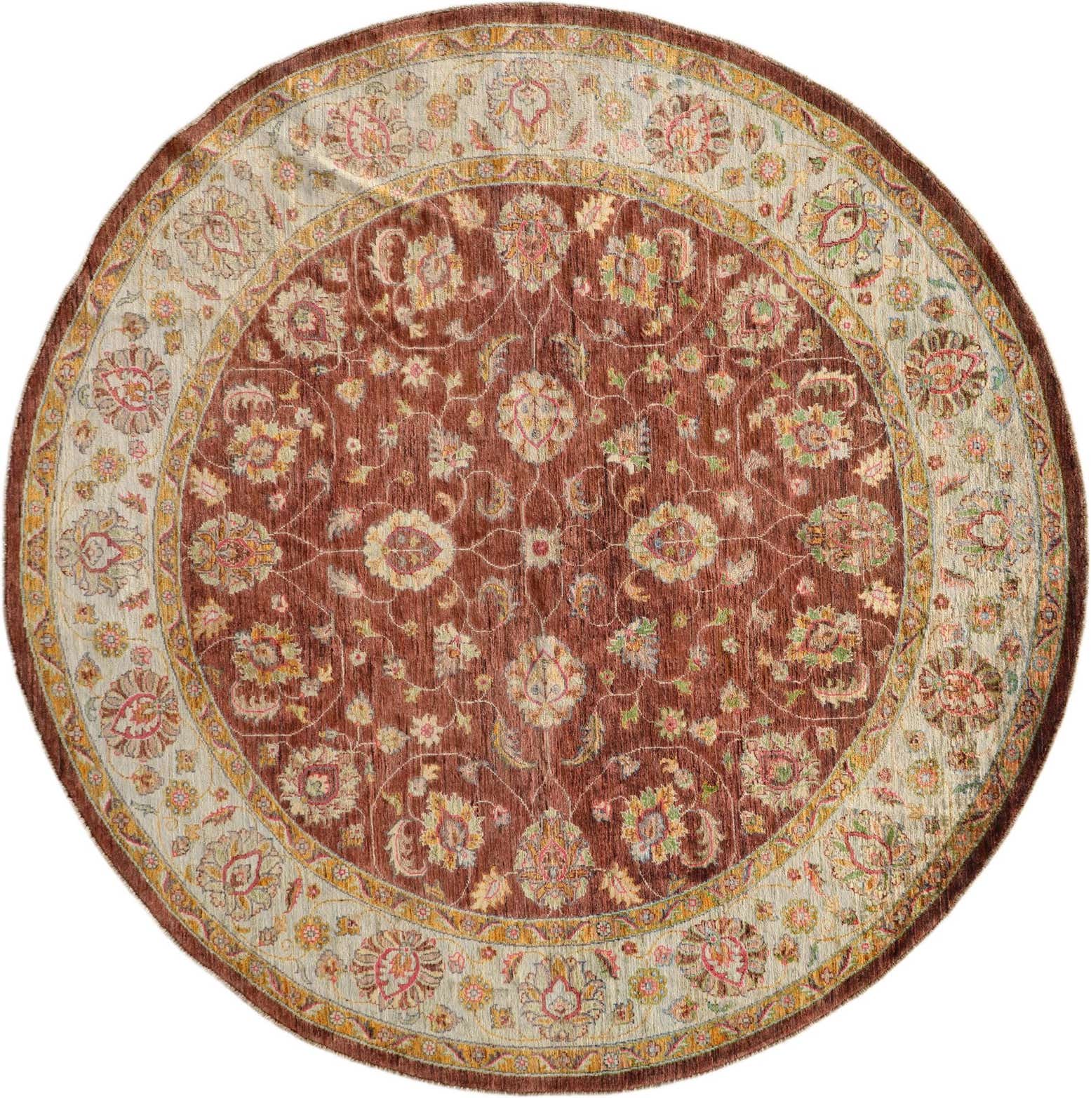 8' x 8' Hand Knotted Peshawar Ziegler Round Rug