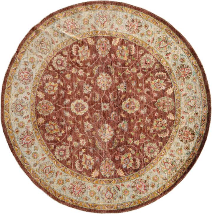 8' x 8' Hand Knotted Peshawar Ziegler Round Rug