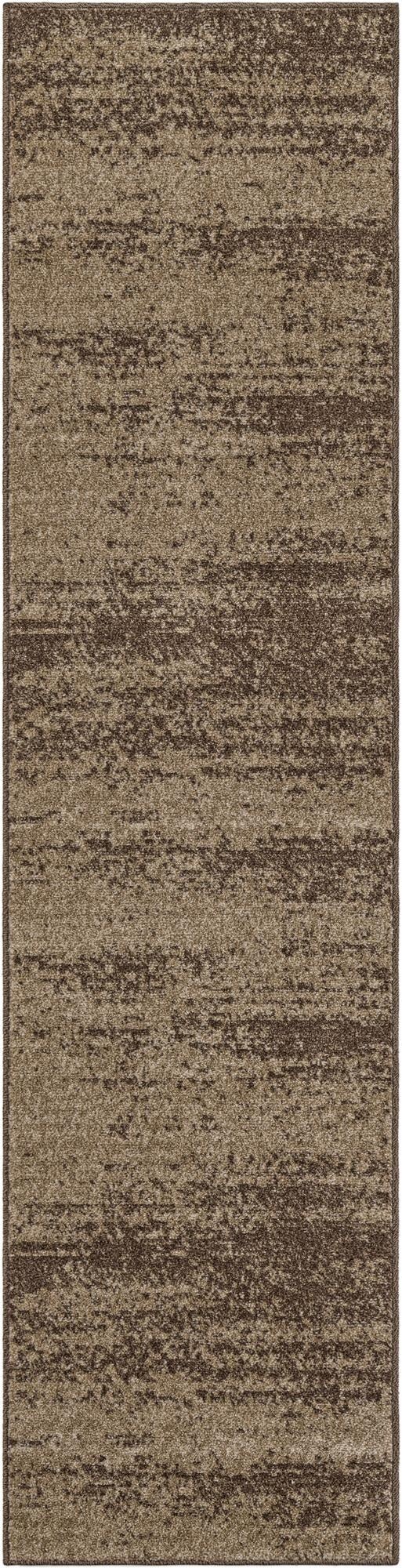 An 8 ft runner rug from the Rugs.com Angelica collection, featuring a contemporary abstract pattern in varying shades of brown and tan.