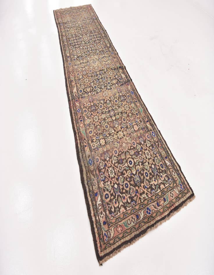 Detail image of 3' 6 x 13' Hand Knotted Hamedan Persian Wool Runner Rug