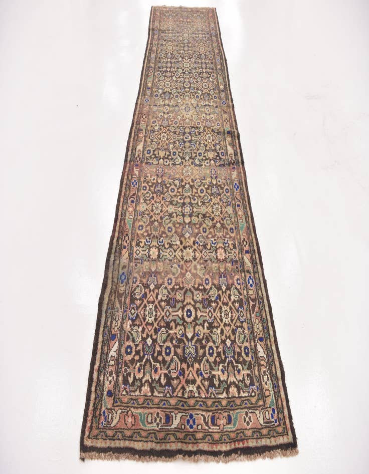 Detail image of 3' 6 x 13' Hand Knotted Hamedan Persian Wool Runner Rug