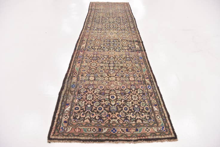 Detail image of 3' 6 x 13' Hand Knotted Hamedan Persian Wool Runner Rug