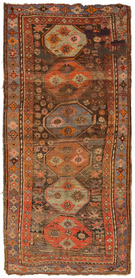 Detail image of 3' 8 x 7' 7 Hand Knotted Hamedan Persian Wool Runner Rug