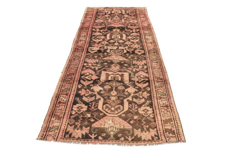 Detail image of 3' 7 x 9' Hand Knotted Hamedan Persian Wool Runner Rug