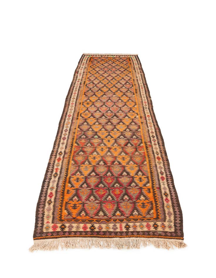 Detail image of 3' 5 x 12' 5 Hand Woven Kilim Fars Wool Runner Rug