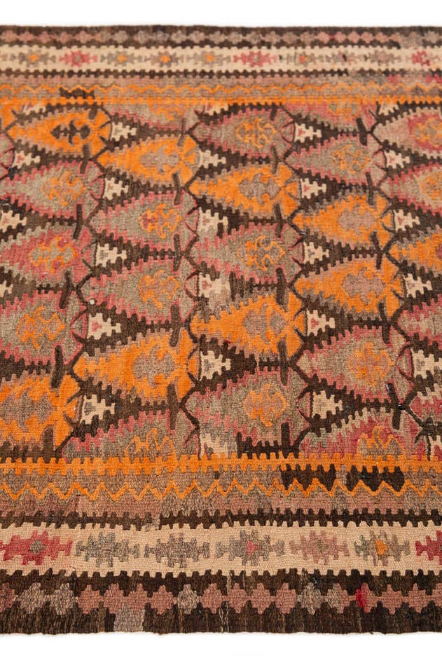 Detail image of 3' 5 x 12' 5 Hand Woven Kilim Fars Wool Runner Rug