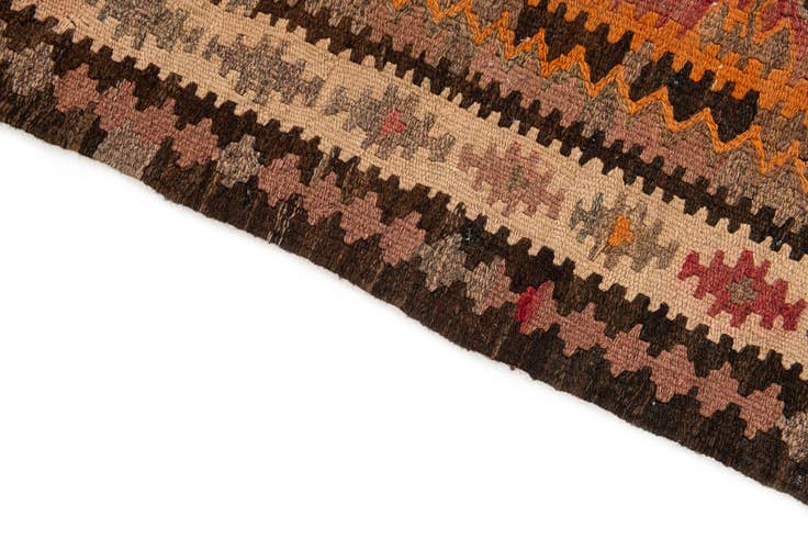 Detail image of 3' 5 x 12' 5 Hand Woven Kilim Fars Wool Runner Rug