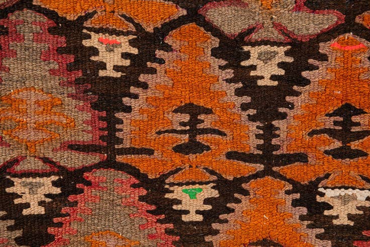 Detail image of 3' 5 x 12' 5 Hand Woven Kilim Fars Wool Runner Rug