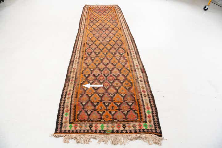 3' 5 x 12' 5 Hand Woven Kilim Fars Wool Runner Rug