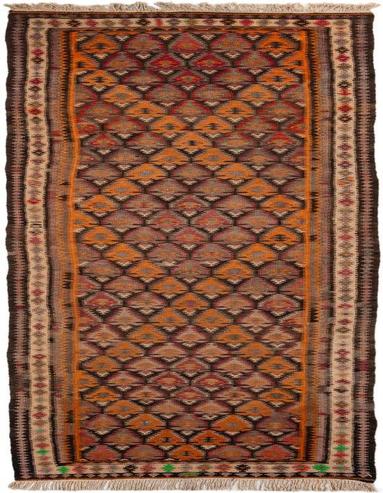Detail image of 3' 5 x 12' 5 Hand Woven Kilim Fars Wool Runner Rug