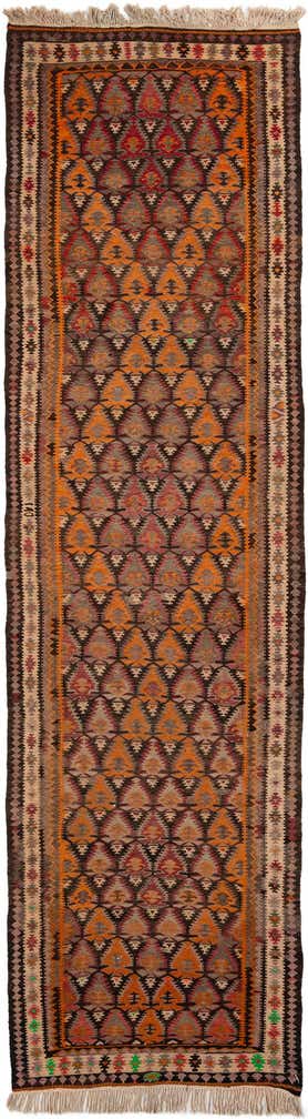 3' 5 x 12' 5 Hand Woven Kilim Fars Wool Runner Rug
