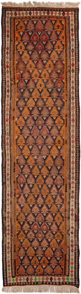 Detail image of 3' 5 x 12' 5 Hand Woven Kilim Fars Wool Runner Rug