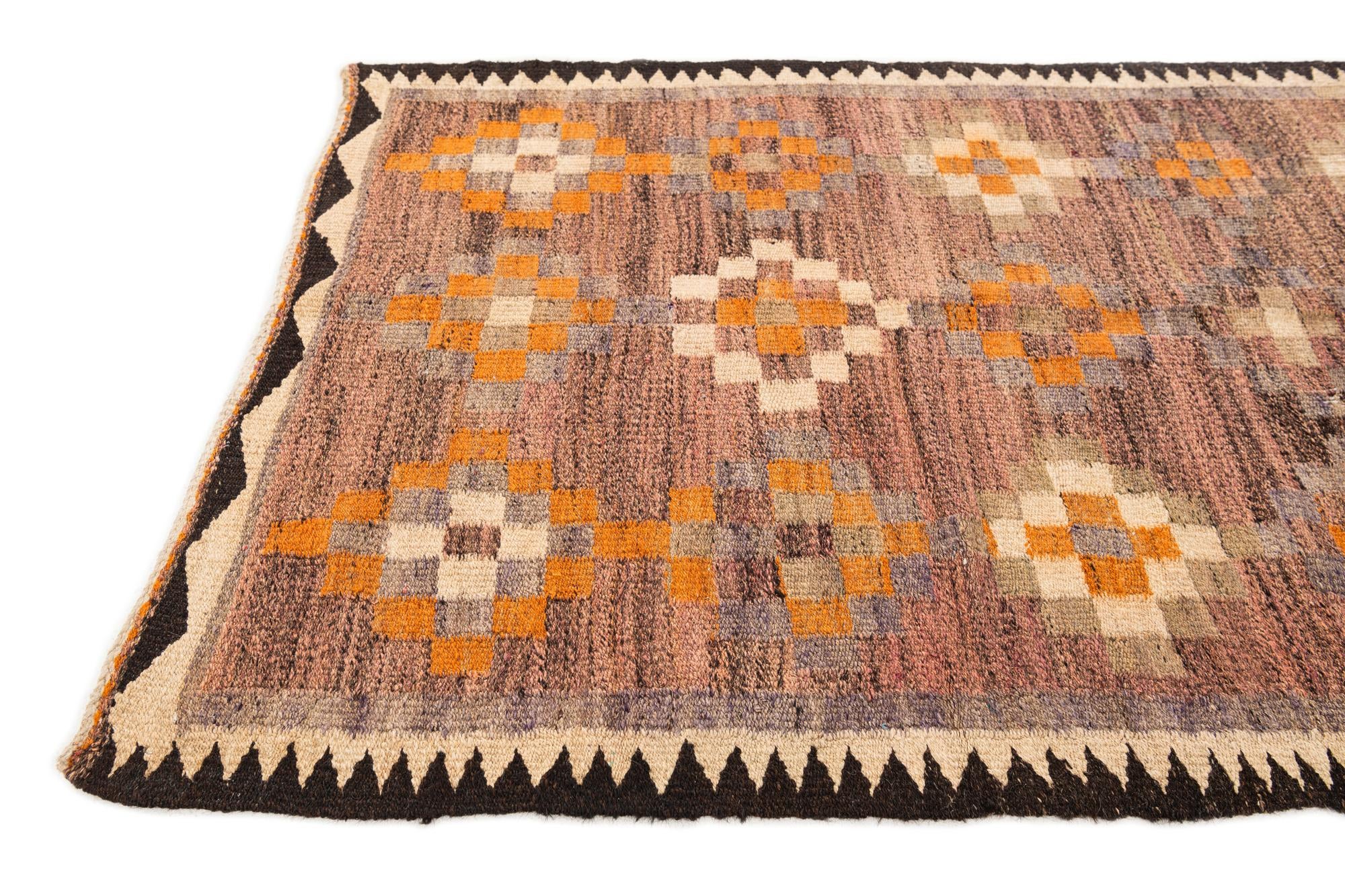 3' 9 x 7' 4 Hand Woven Kilim Fars Wool Runner Rug