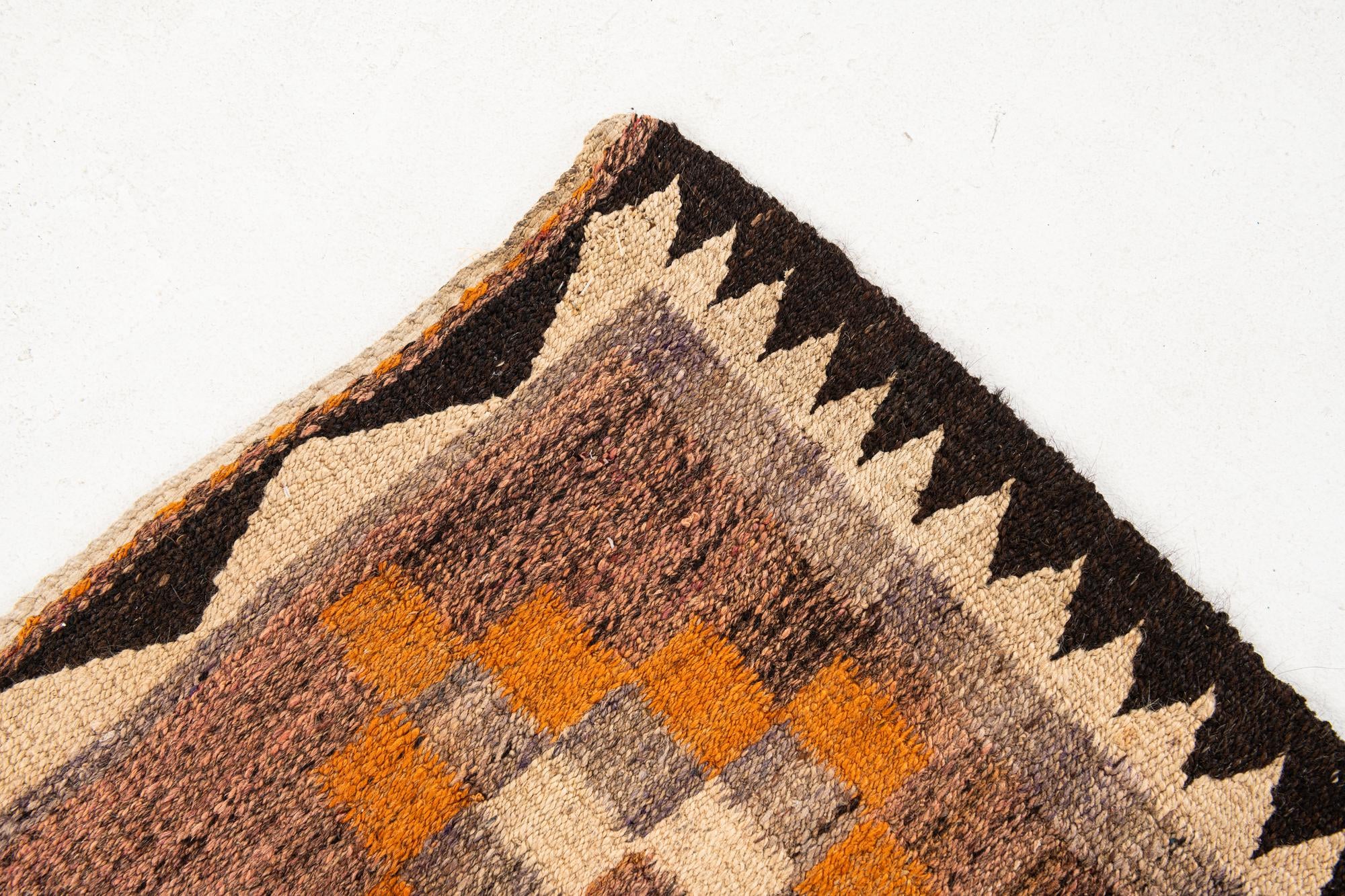 3' 9 x 7' 4 Hand Woven Kilim Fars Wool Runner Rug