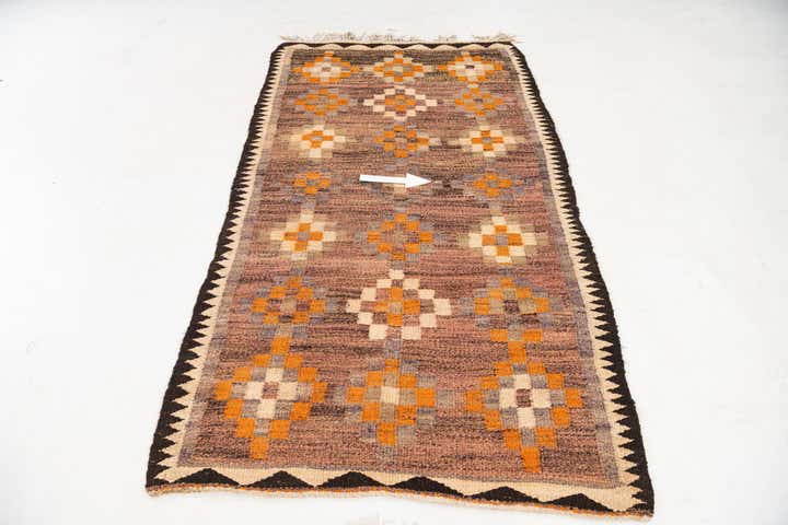 3' 9 x 7' 4 Hand Woven Kilim Fars Wool Runner Rug