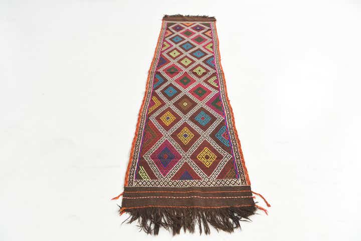 2' 1 x 9' 7 Hand Knotted Kilim Fars Persian Wool Runner Rug
