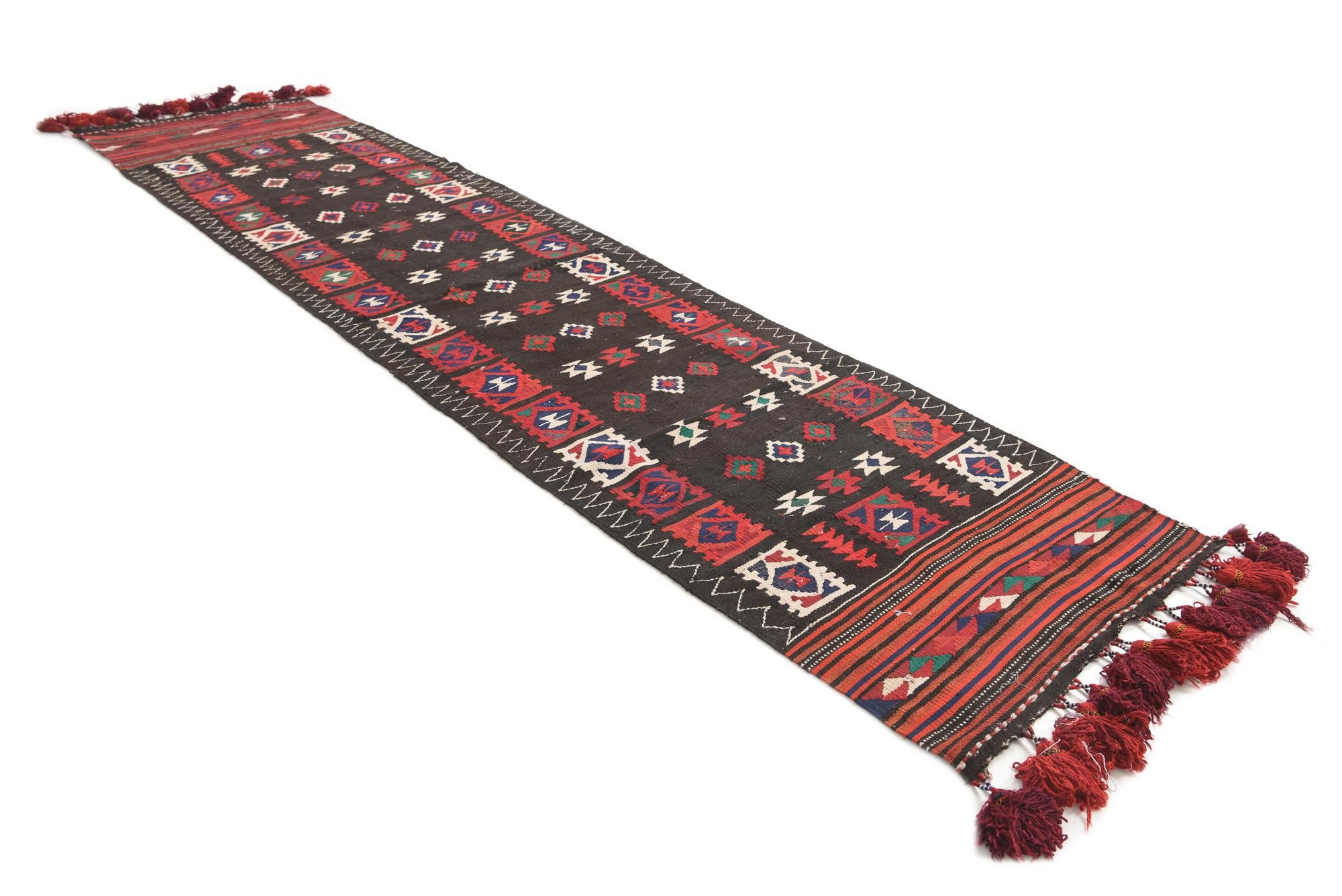 95cm x 375cm anudado a mano Kilim Fars Alfombra Persa Lana Pasillera