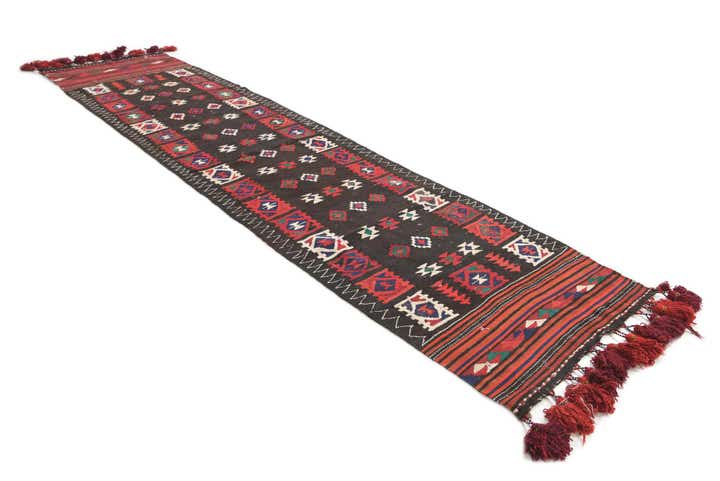 95cm x 375cm anudado a mano Kilim Fars Alfombra Persa Lana Pasillera