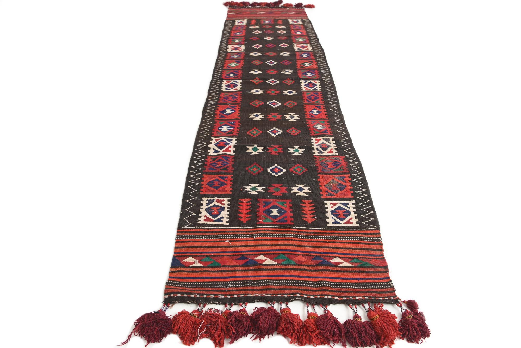 95cm x 375cm anudado a mano Kilim Fars Alfombra Persa Lana Pasillera