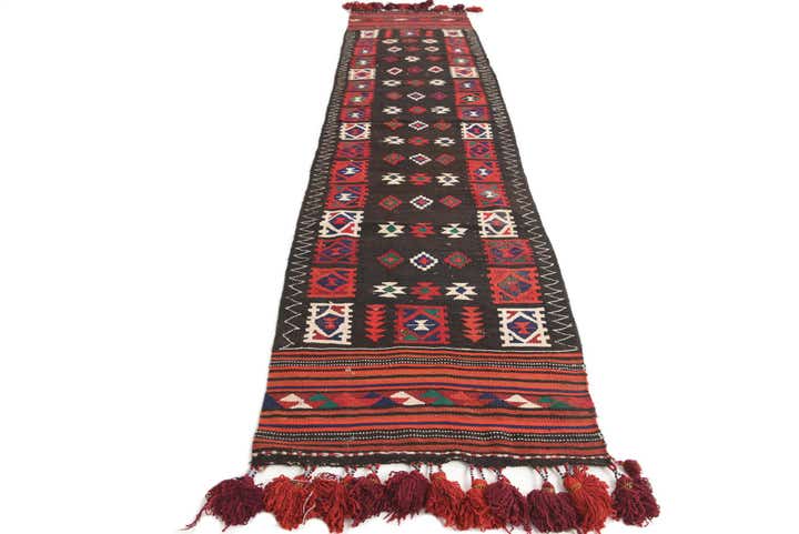95cm x 375cm anudado a mano Kilim Fars Alfombra Persa Lana Pasillera