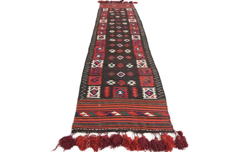Detail image of 95cm x 375cm anudado a mano Kilim Fars Alfombra Persa Lana Pasillera