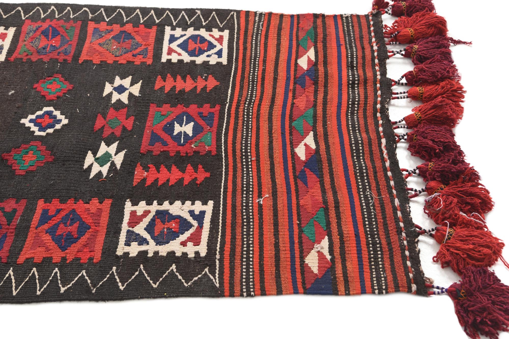 95cm x 375cm anudado a mano Kilim Fars Alfombra Persa Lana Pasillera