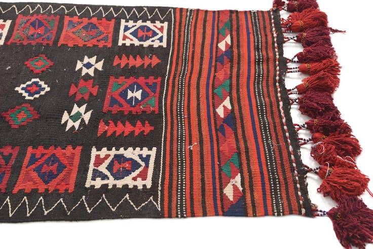 Detail image of 95cm x 375cm anudado a mano Kilim Fars Alfombra Persa Lana Pasillera