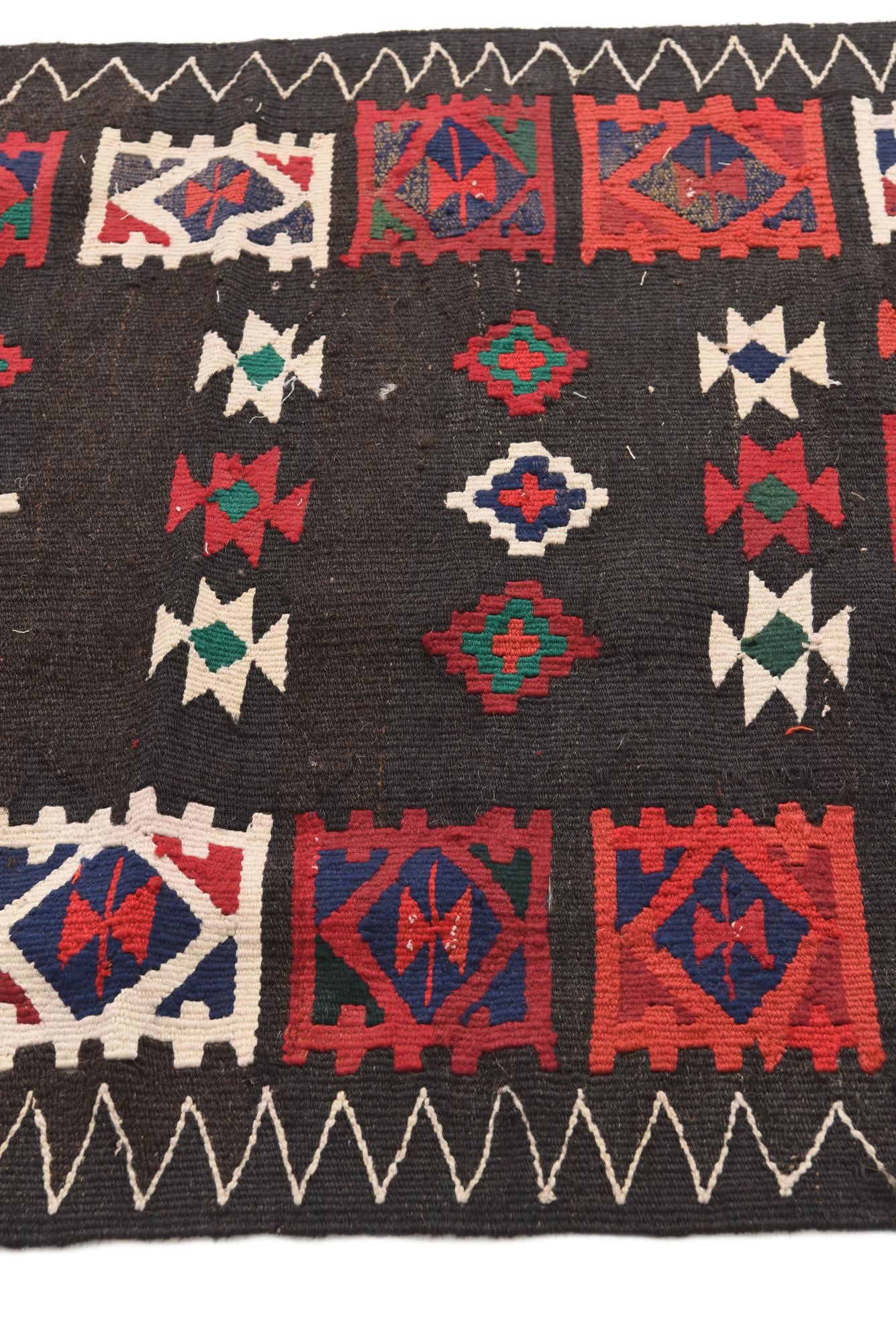 95cm x 375cm anudado a mano Kilim Fars Alfombra Persa Lana Pasillera