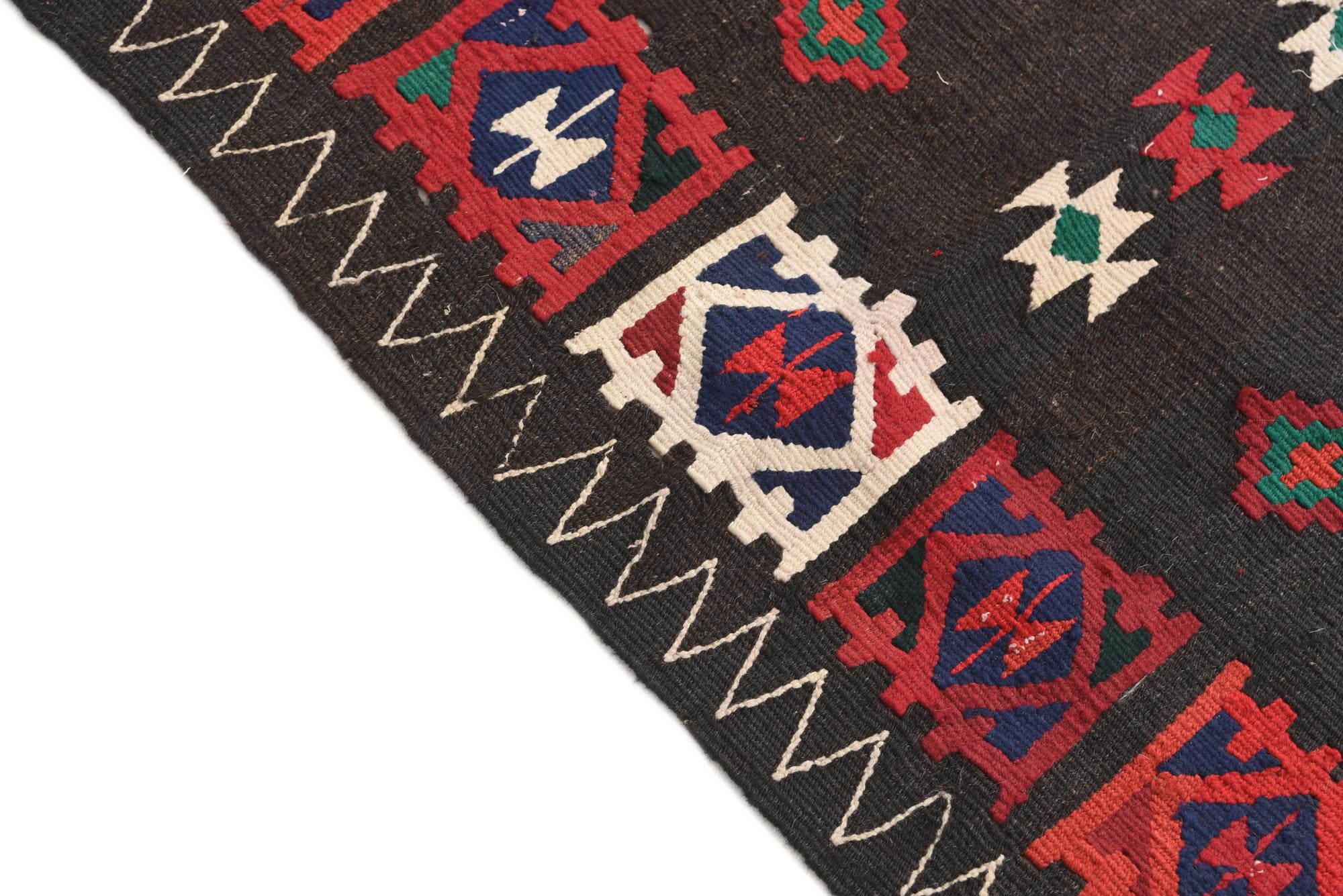 95cm x 375cm anudado a mano Kilim Fars Alfombra Persa Lana Pasillera