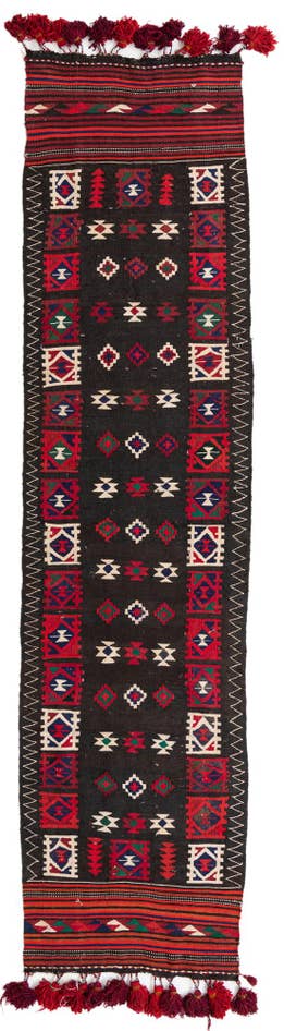 Detail image of 95cm x 375cm anudado a mano Kilim Fars Alfombra Persa Lana Pasillera