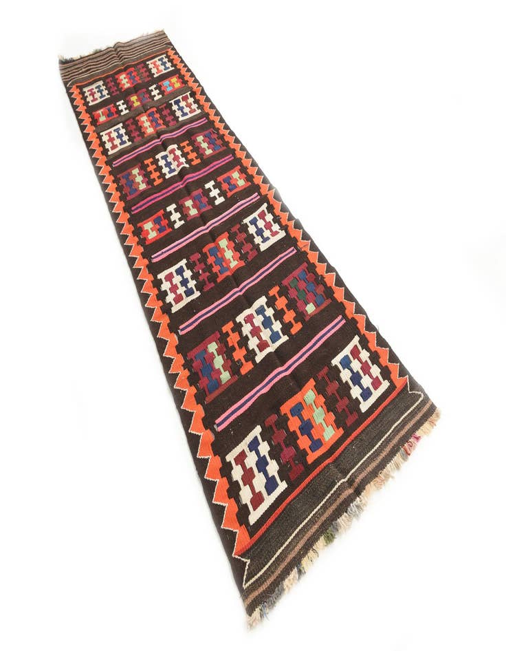 Detail image of 3' x 10'  Hand Woven Kilim Fars Wool Runner Rug